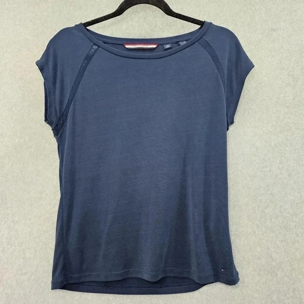 Tommy Hilfiger‎ Short Sleeve Top Navy with Mesh Accent Size Small